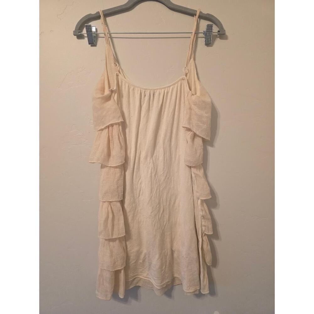 Cream Ruffle Mini Dress Boho Tiered Flowy Festival Beach XL - Picture 2 of 5